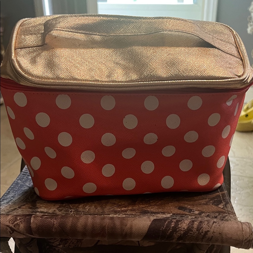 Polka Dot Cosmetic Bag with Gold Accents
